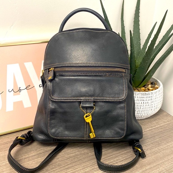 Fossil Handbags - Fossil Black Leather Mini Backpack